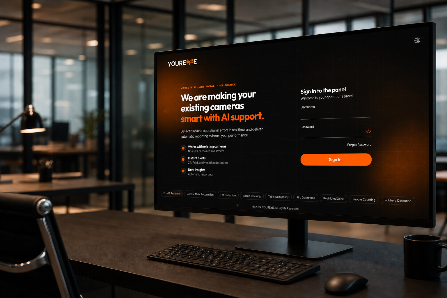 Youreye platform login screen